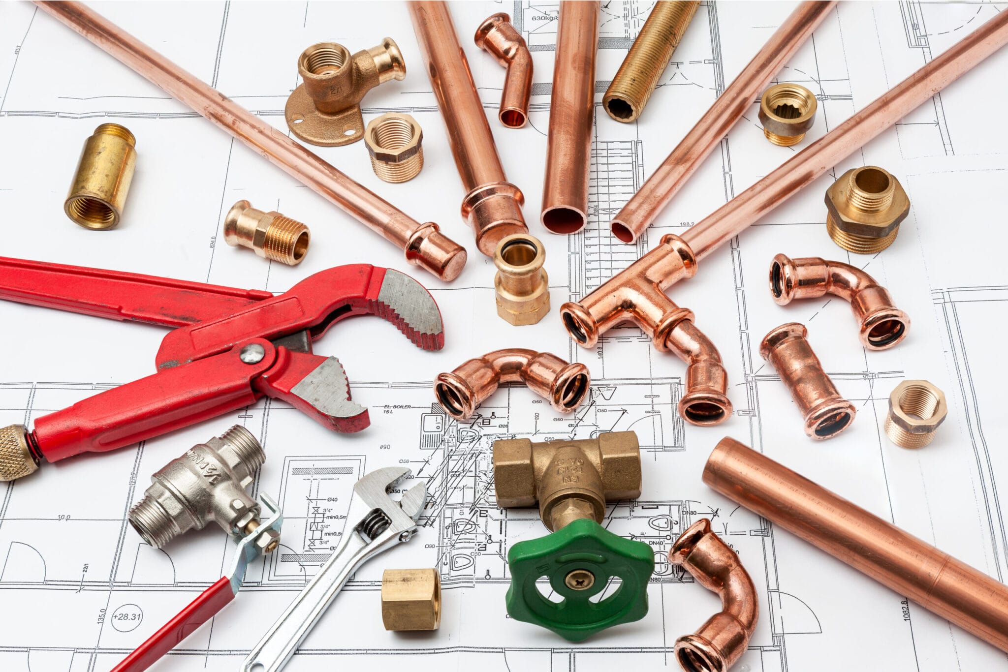 Copper pipe fittings and plumbing parts for Marina, California repairs